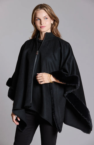 Leslie Zip Cape w/fur- Black