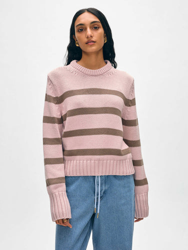 Organic Cotton Striped Crewneck Blush/Mocha