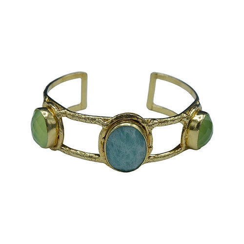 3 Stone Amazonite Lime Quartz Cuff on Gold