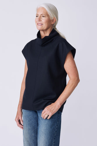 Raw Edge Seam T-Neck - Midnight