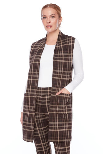 Sleeveless Long Vest - Mayfair Plaid