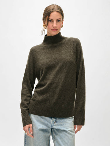 Cashmere Rib Trim Standneck - Thyme Heather