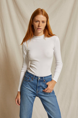 Lauryn Mock Neck Rib Long Sleeve - White