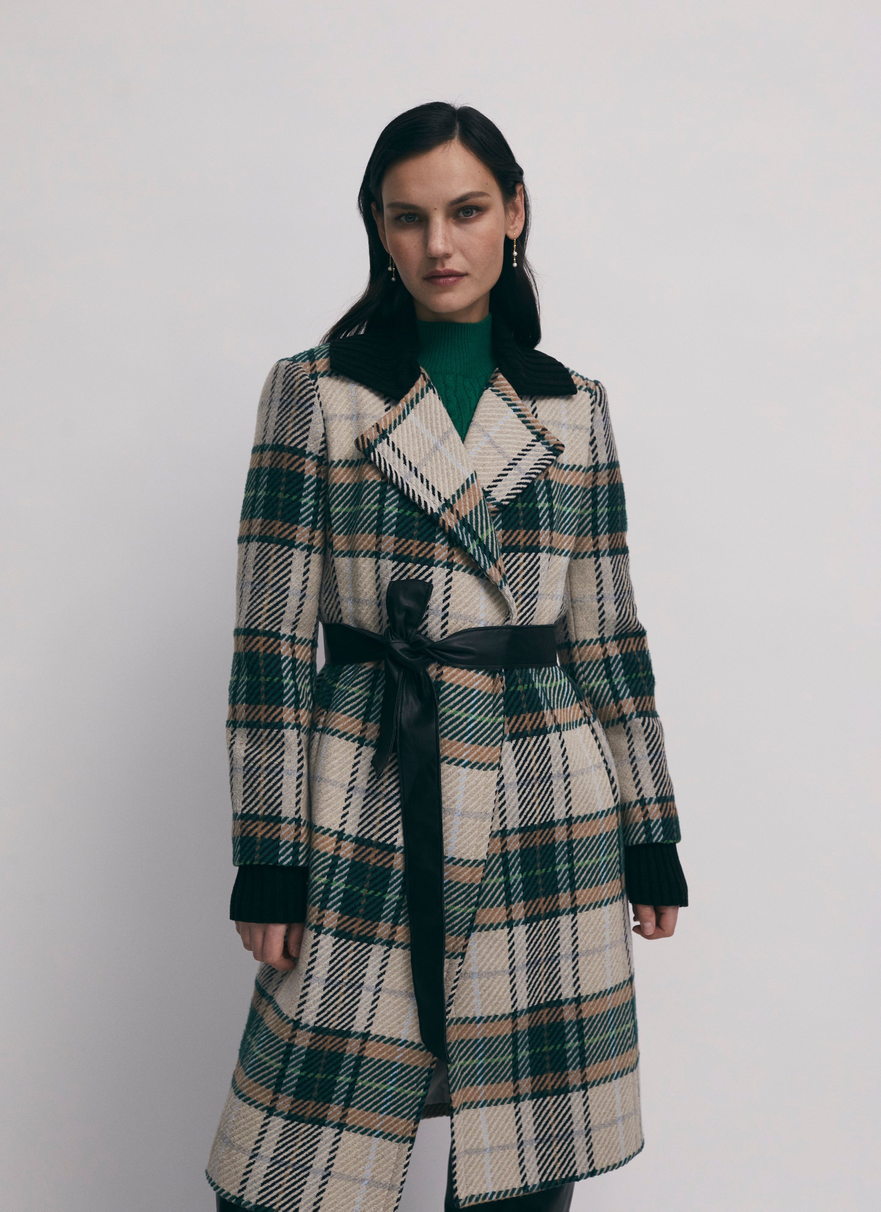 Moussy Plaid cheapest Long Coat with belt