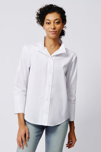 Greta Placket Front Shirt - White Stretch