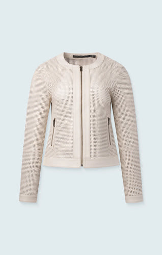 Perforated Leather Moto Jacket- Bone