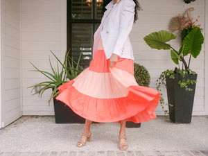 Tiered Maxi Skirt - Apricot Colorblock